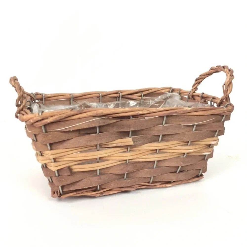 2 Baskets World Market Wood Metal Woven Cottagecore Cabincore Coastal Grandma
